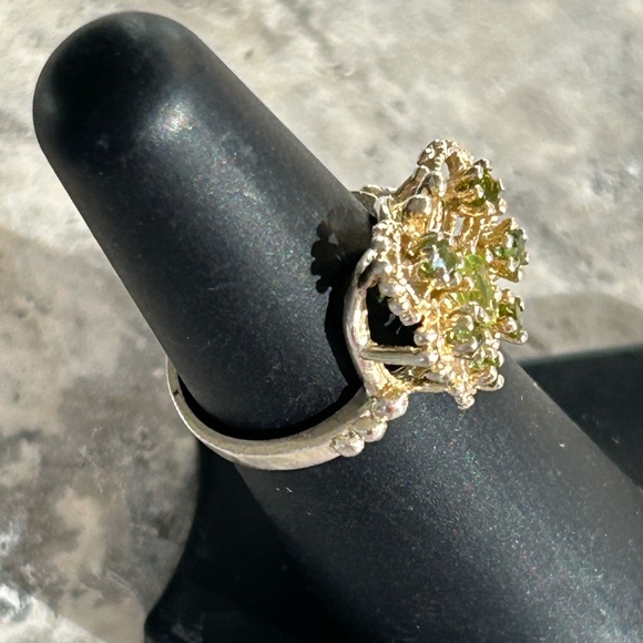 Vintage Cocktail Ring Genuine Peridot Butterfly Gold Plated Pure Silver - Picture 4 of 12